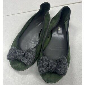 Sundance Fanfare Green Suede Bow Flats Size 38 (US 7.5) Preppy Teacher Office